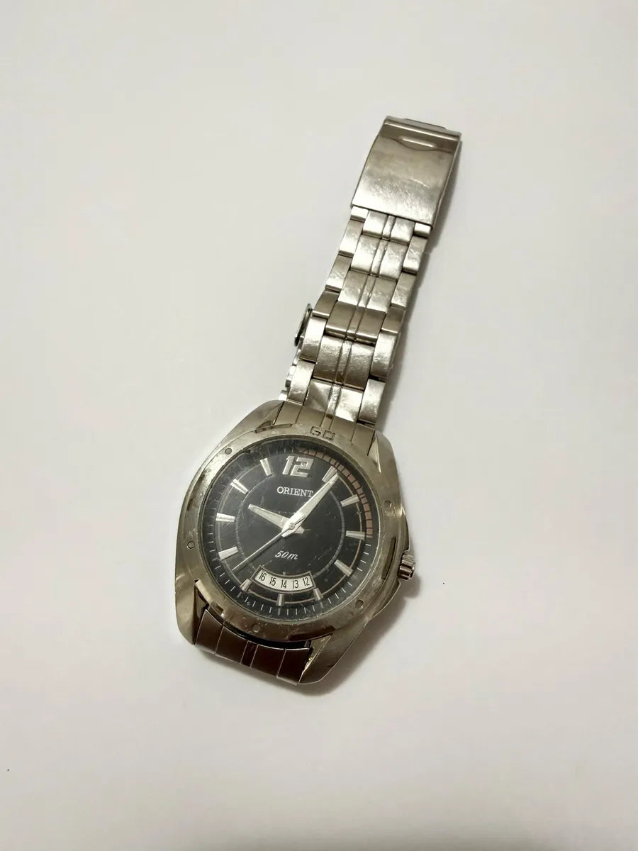 Relógio Antigo Orient Mbss1148 Aço Inox 50m Com Data Prateado