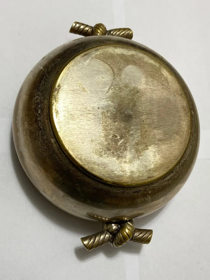 Antiga Tigela Em Metal Com Alças Ornamentais Corda