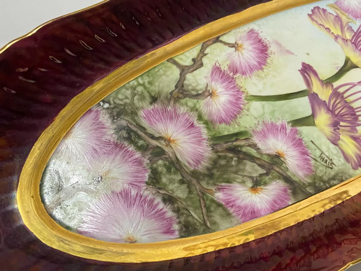 Travessa De Porcelana Antiga Florida Pintada À Mão Assinada