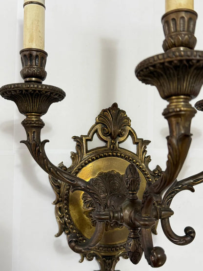 Par De Arandelas De Parede Antigas Bronze 3 Braços Luís XV