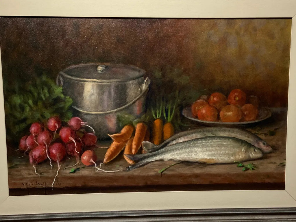 A. Meireles - Quadro Antigo Ost Natureza Morta com Peixes E Legumes