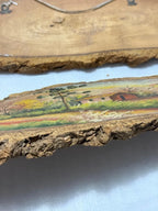 Pinturas Antigas Em Casca De Árvore Cenas Rurais Rústicas