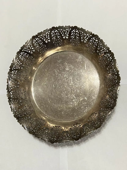 Antiga Bandeja Com Bordas Detalhadas Metal Prata