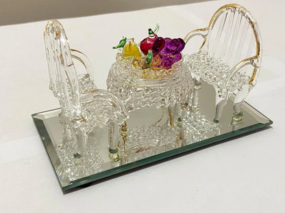 Miniatura Arte Em Vidro Conjunto Mesa, Cadeiras E Frutas