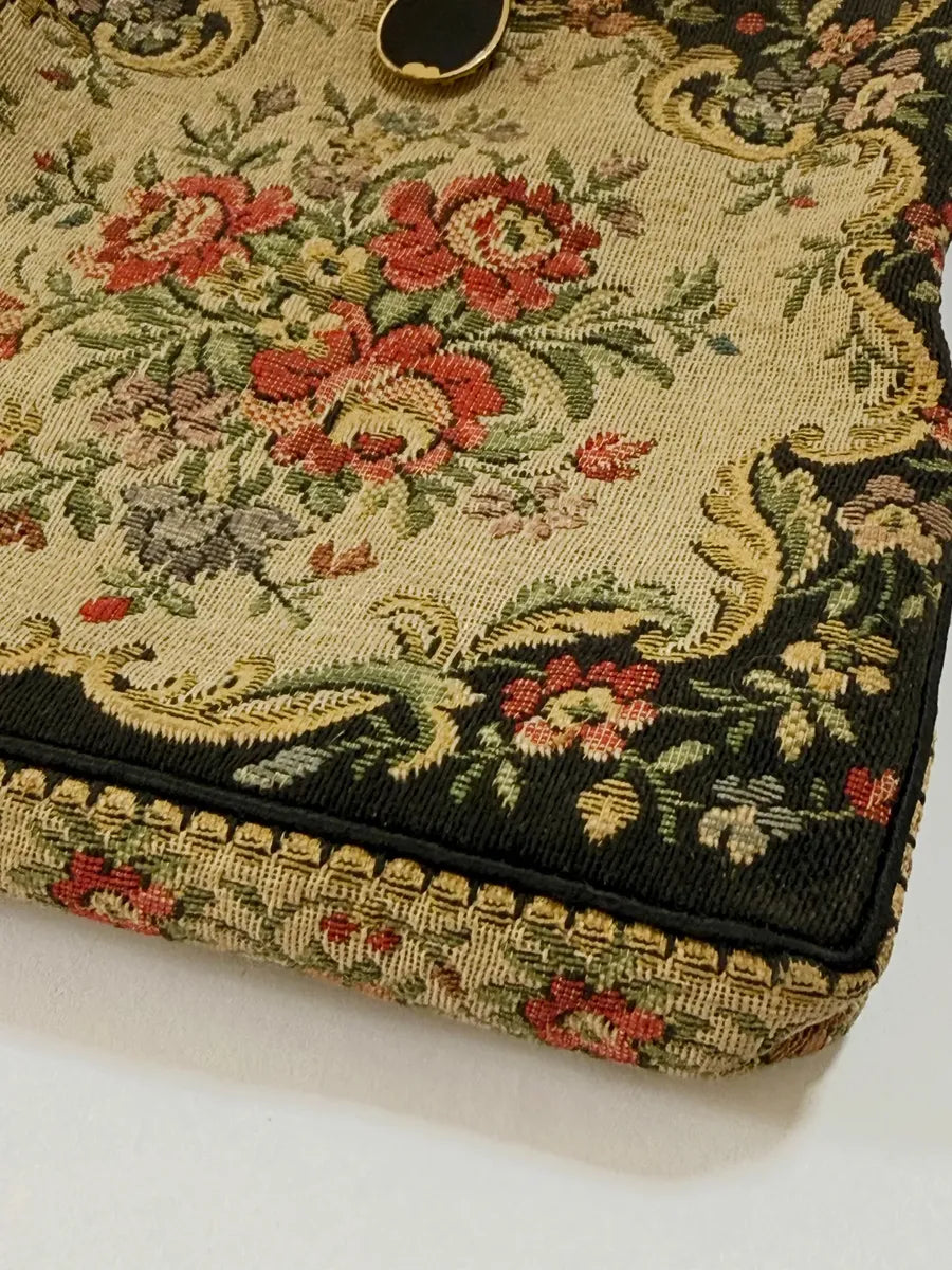 Bolsa De Festa Tapeçaria Floral Francesa 15x16cm Antiga