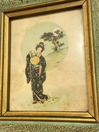 Quadros Japoneses Antigos Gueixas - Par Colorido Verde