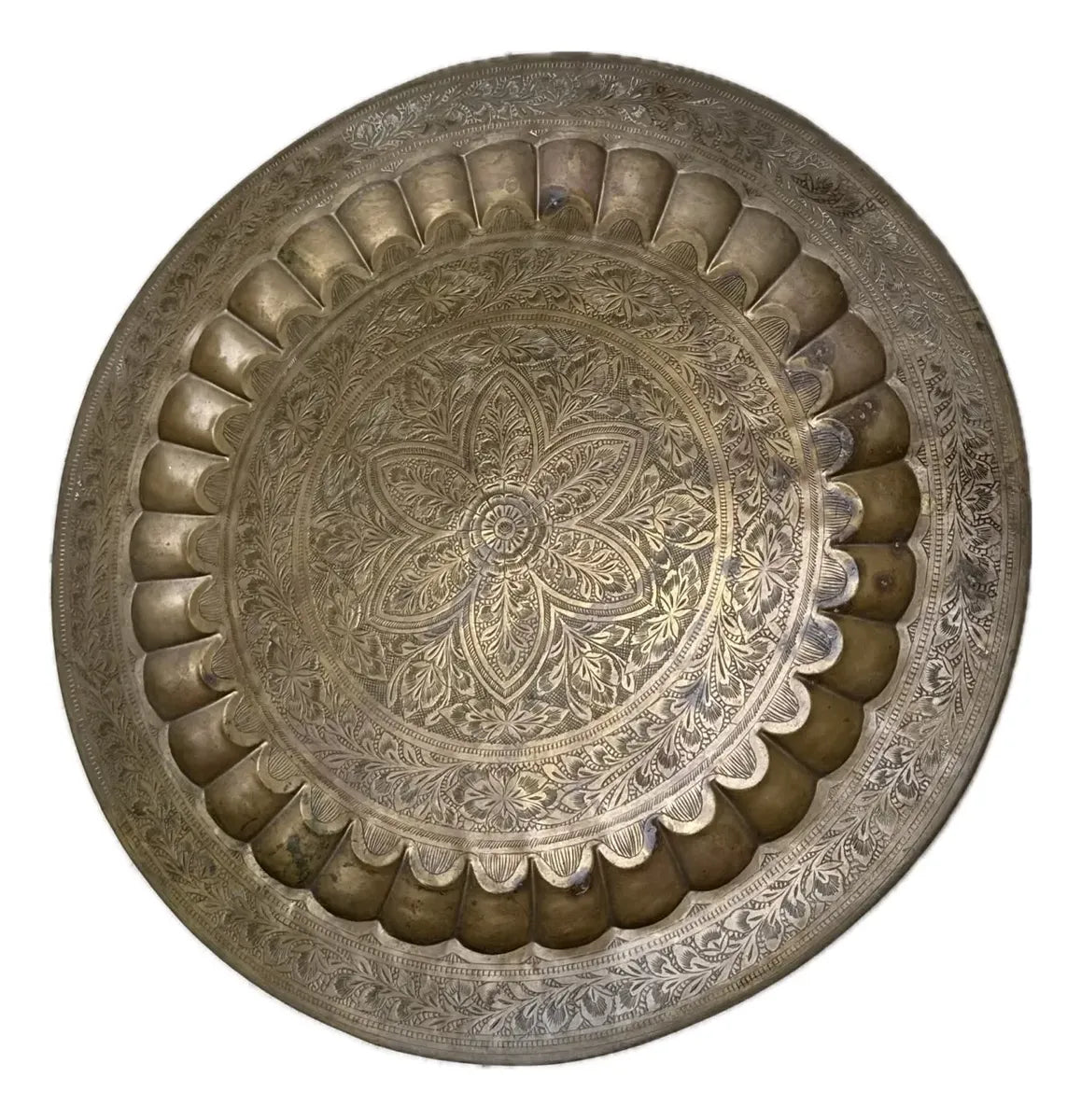 Bandeja Antiga Floral Arabesco Gravada À Mão 57cm em latão
