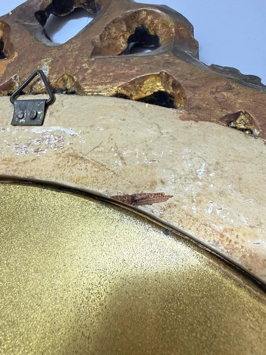 Espelho Antigo Rococó Madeira Entalhada Dourada Oval