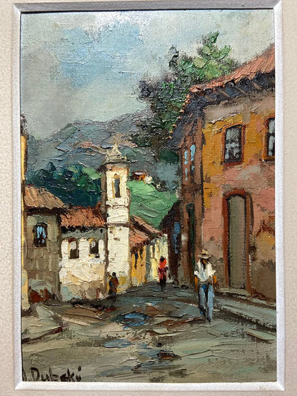 A. Dubsky - Quadro Antigo Óleo S/ Tela Rua Colonial