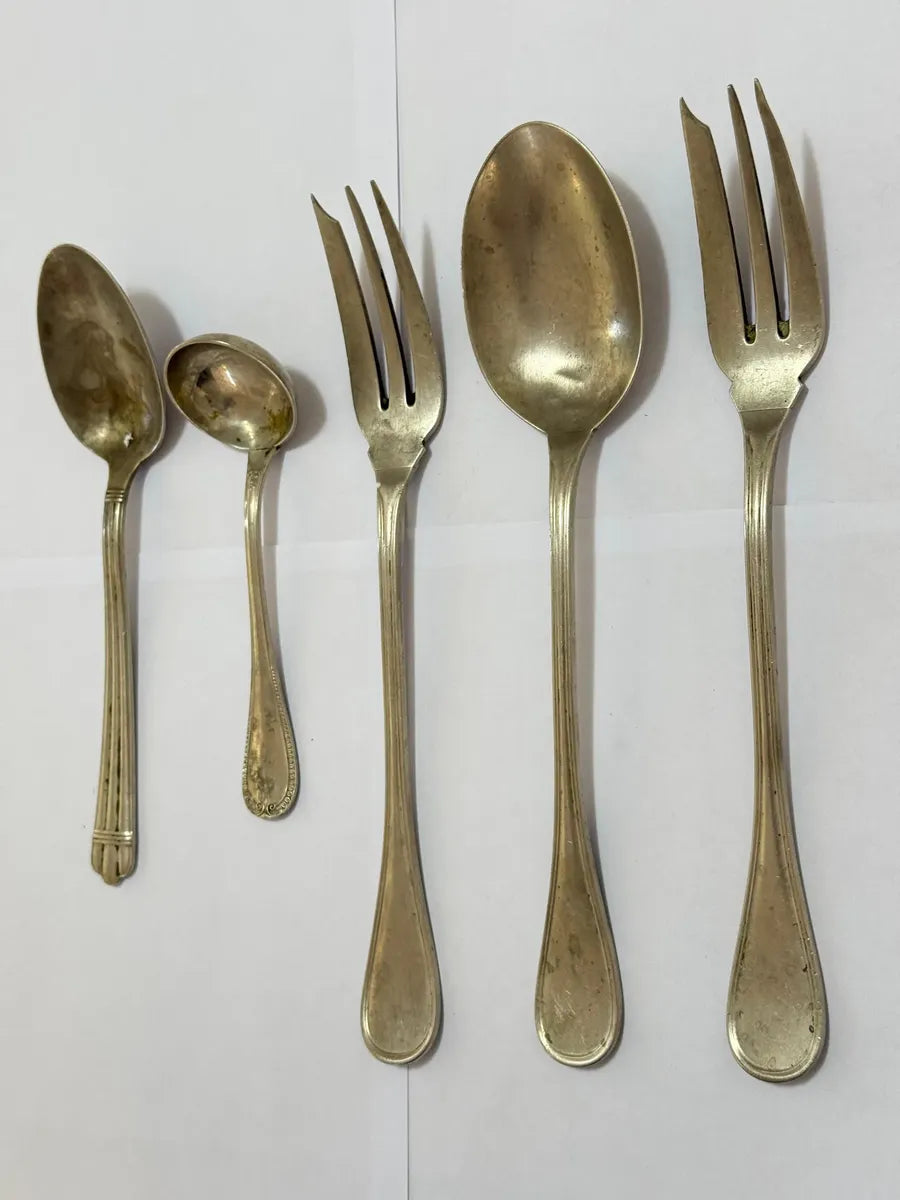 Conjunto Talheres Antigos Metal Prateado 5 Peças