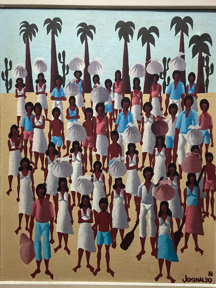 Josinaldo 81 - Quadro Antigo Óleo S/ Tela Cena Nordestina