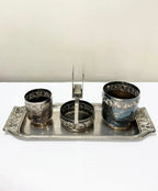 Conjunto Antigo Prata Wolff Bandeja + 3 Peças Floral