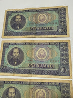 Lote 3 Cédulas Antigas Romênia 100 Lei Una Suta Lei 1966
