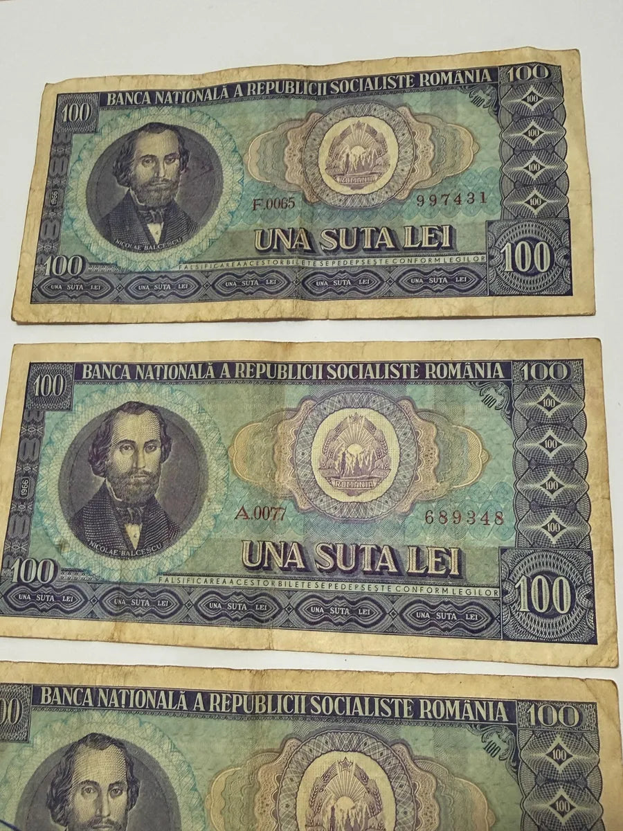 Lote 3 Cédulas Antigas Romênia 100 Lei Una Suta Lei 1966