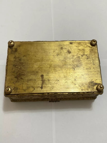 Antigo Porta Joias Caixa Cofre De Bronze Imperio Decorada