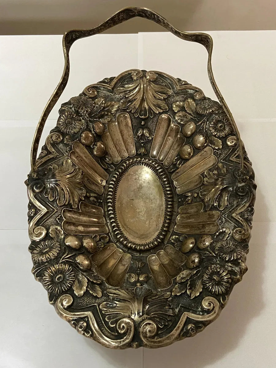 Cesta Fruteira Antiga em Prata portuguesa Contrastada Águia