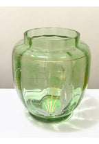 Vaso Antigo Em Vidro Verde Com Detalhes Dourados Verde
