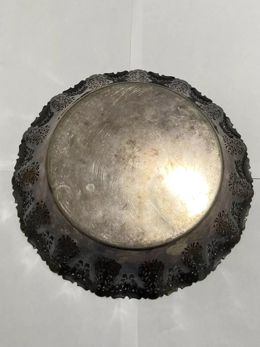 Antiga Bandeja Com Bordas Detalhadas Metal Prata