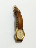 Relógio Antigo Lorus Japonês V821-066 Dourado Pulseira Couro Dourado
