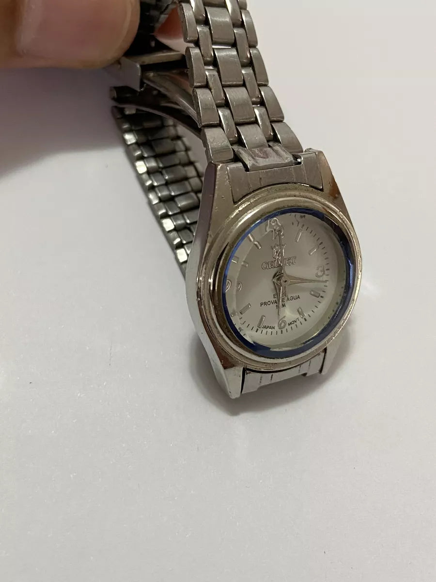 Relógio Antigo Orimet Prata Cristal Azul Japan Movt