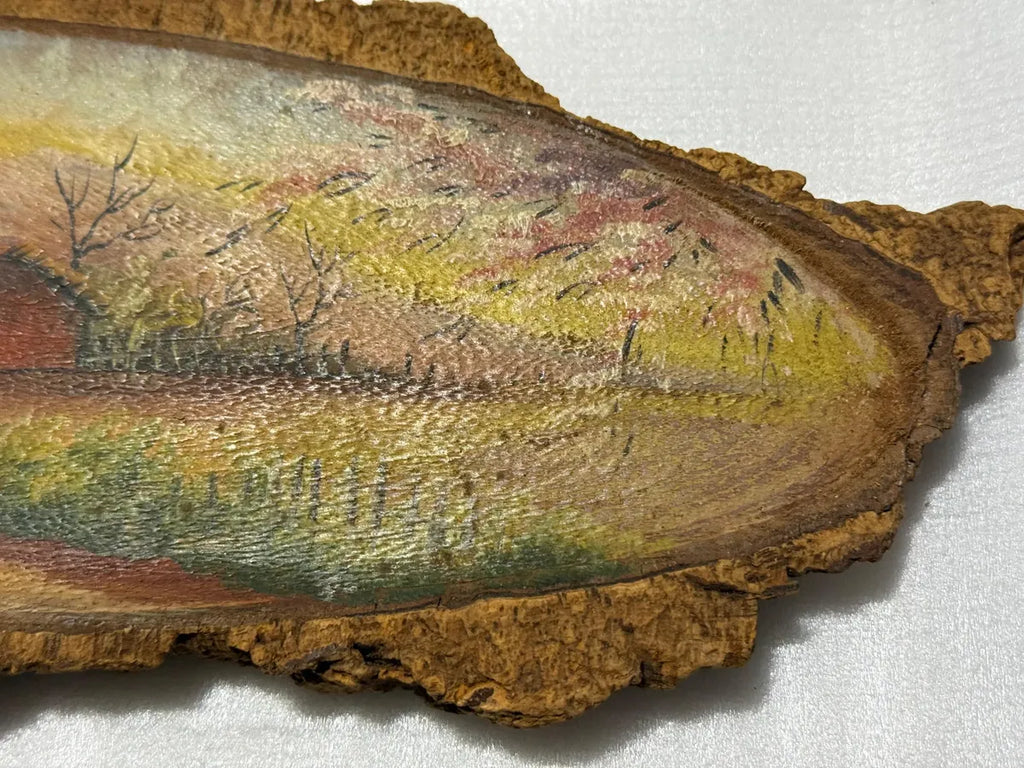 Pinturas Antigas Em Casca De Árvore Cenas Rurais Rústicas