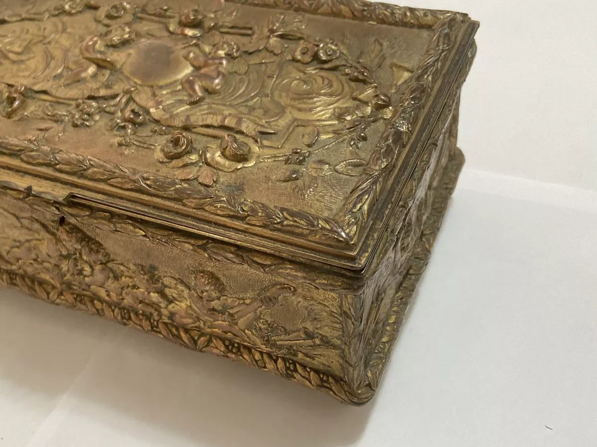 Antigo Porta Joias Caixa Cofre De Bronze Imperio Decorada