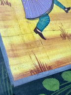 Quadro Pintura Antiga Indiana Em Seda - Caça Ao Tigre