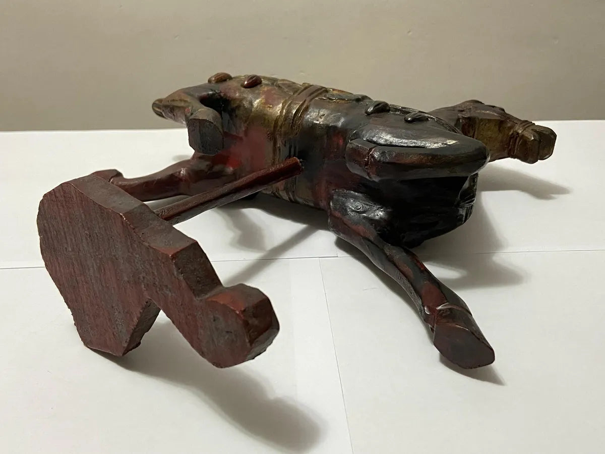Escultura Antiga Cavalo Imperial Em Madeira Laca Feito À Mão