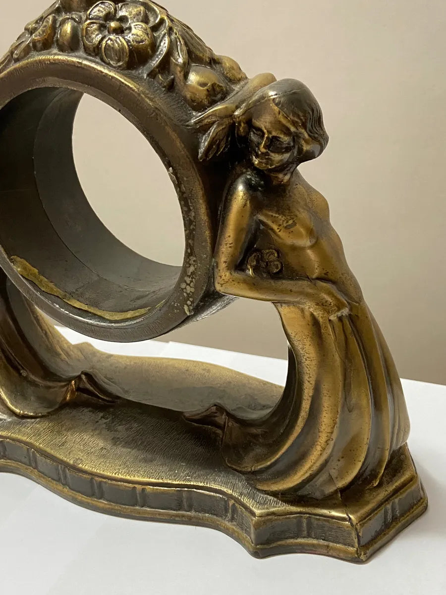 Base Escultura Art Nouveau P/ Relógio De Mesa Antigo Dourado