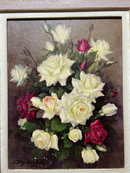 Shokichi Takaki 1984 - Quadro Antigo Óleo S/ Tela Flores