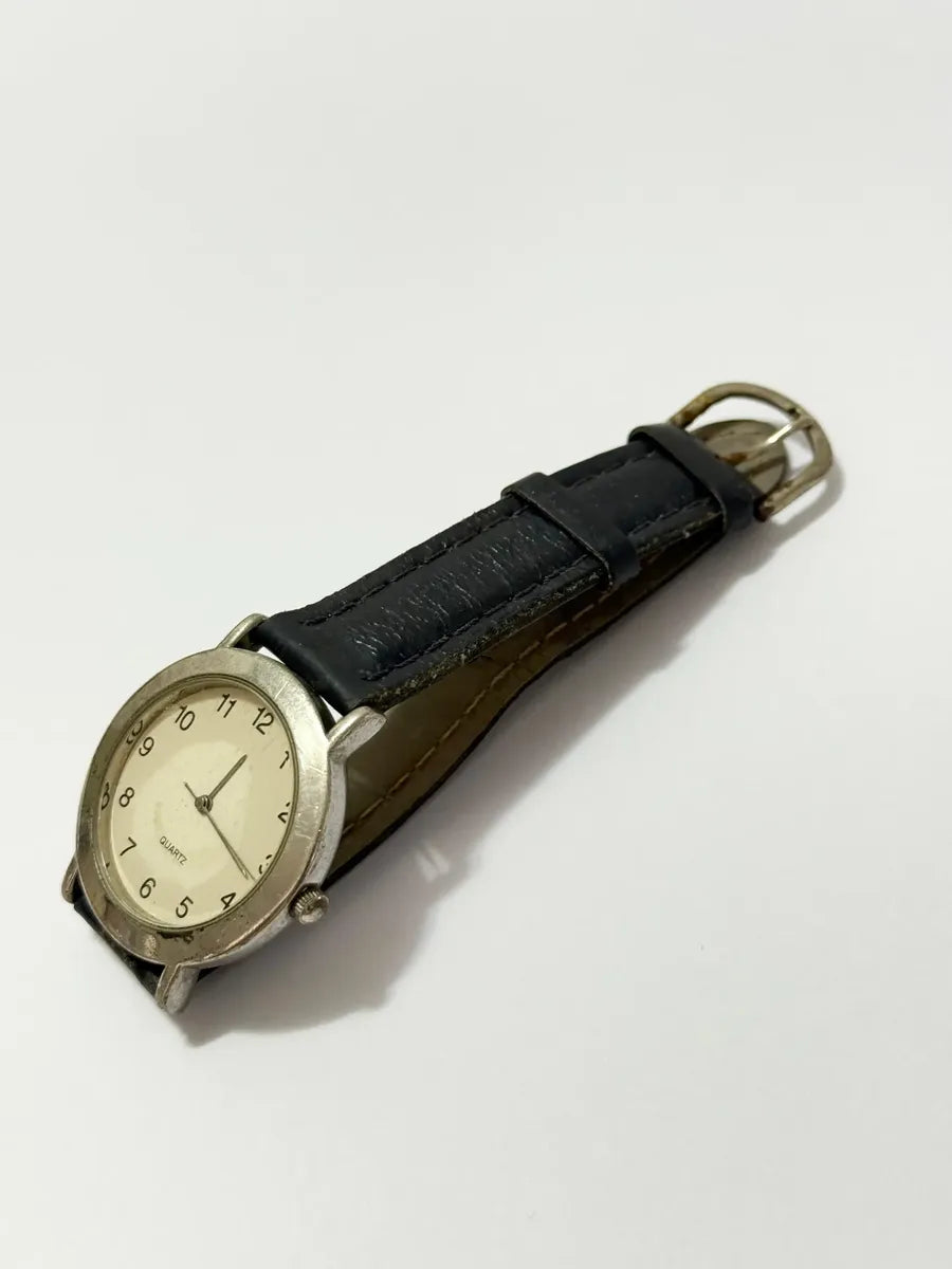 Relógio Antigo Quartz Japan Movt Aço Couro