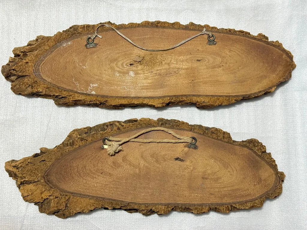 Pinturas Antigas Em Casca De Árvore Cenas Rurais Rústicas