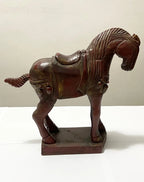 Escultura Cavalo Em Madeira Laqueada Antiga Feito À Mão