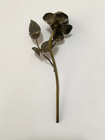 Escultura Flor Rosa Espessurada A Prata Antiga 15cm
