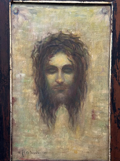 Quadro Antigo Cristo Coroa De Espinhos Pintura Ost Assinada