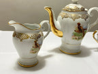 Antigo Jogo Porcelana Real Com Dourado - 3 Peças