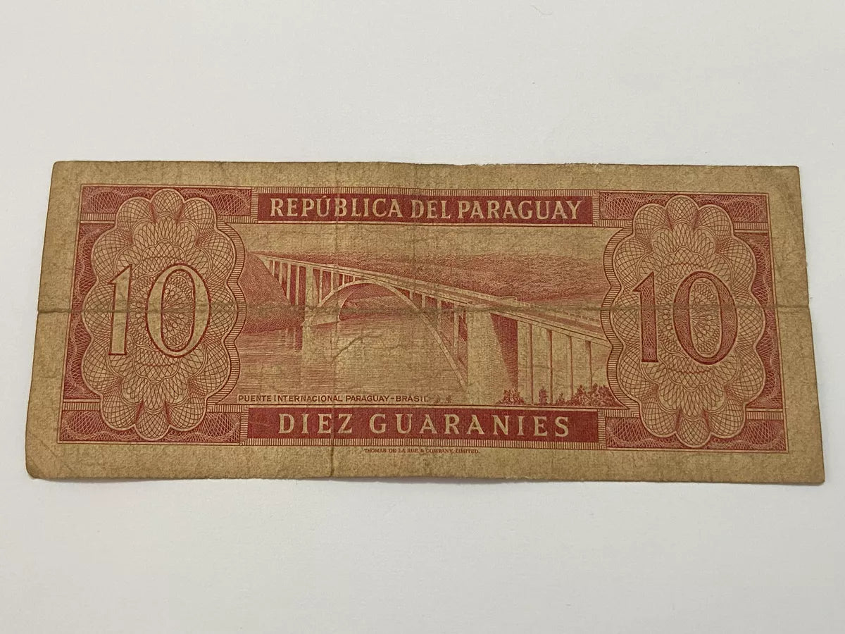 Cédula Antiga 1963 Paraguai 10 Guaranies