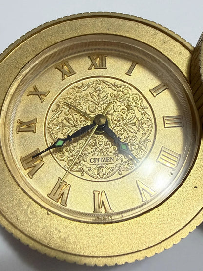 Relógio De Mesa Antigo Citizen Japão Dourado Tampa Decorada