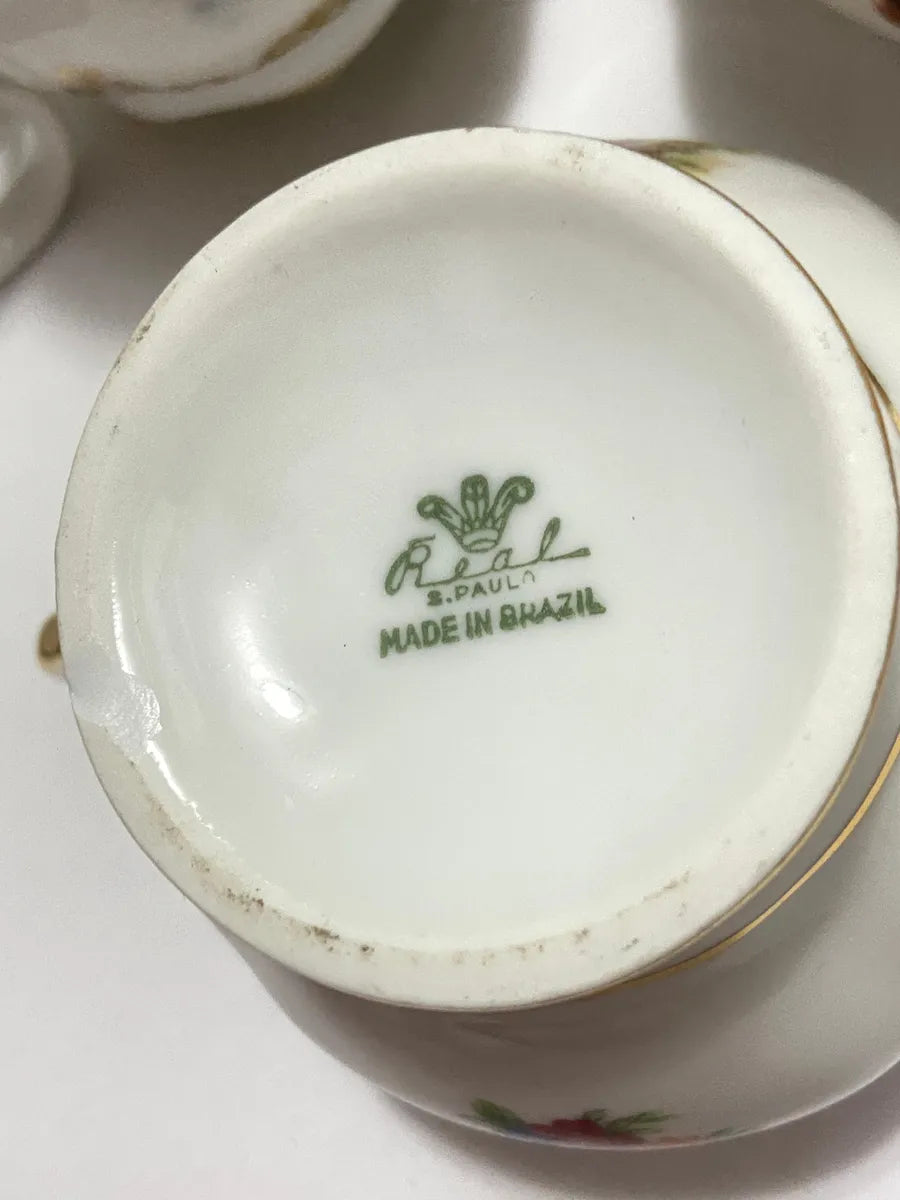 Antigo Jogo Porcelana Real Com Dourado - 3 Peças