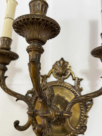 Par De Arandelas De Parede Antigas Bronze 3 Braços Luís XV