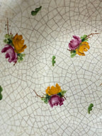 Tigela Antiga Cerâmica Craquelê Flores Pintadas À Mão