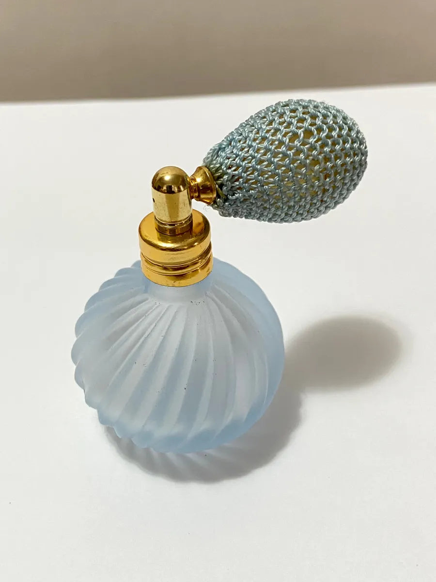 Perfumeiro Antigo Borrifador Em Vidro Fosco Azul