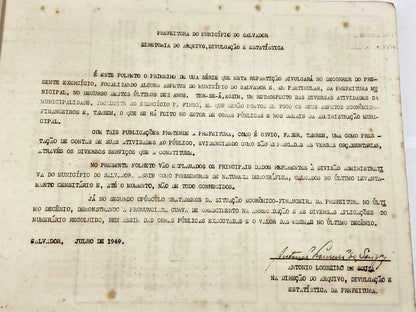 Raro Folheto Prefeitura Salvador Situação Demográfica 1949