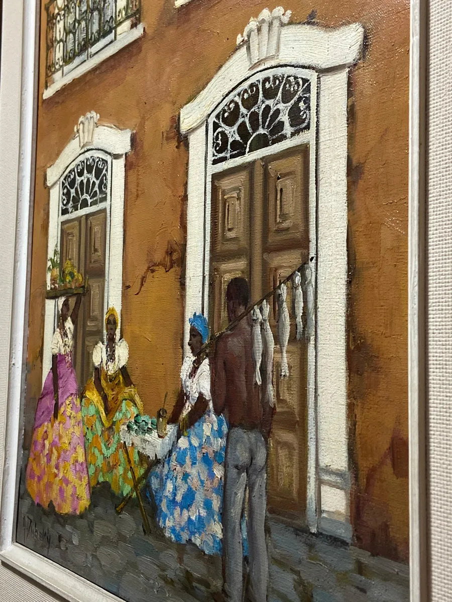 A. Dubsky - Quadro Antigo Óleo S/ Tela Cena Baiana Colonial