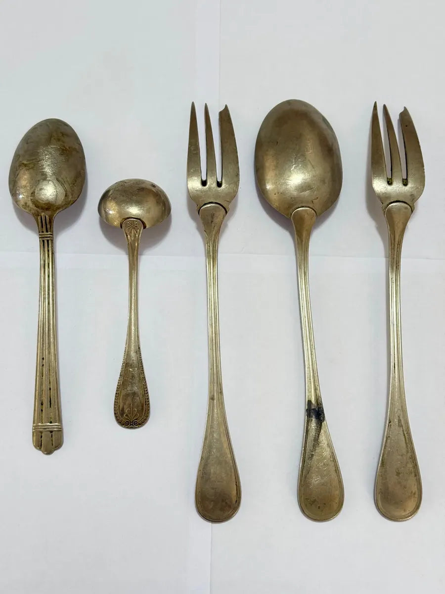 Conjunto Talheres Antigos Metal Prateado 5 Peças
