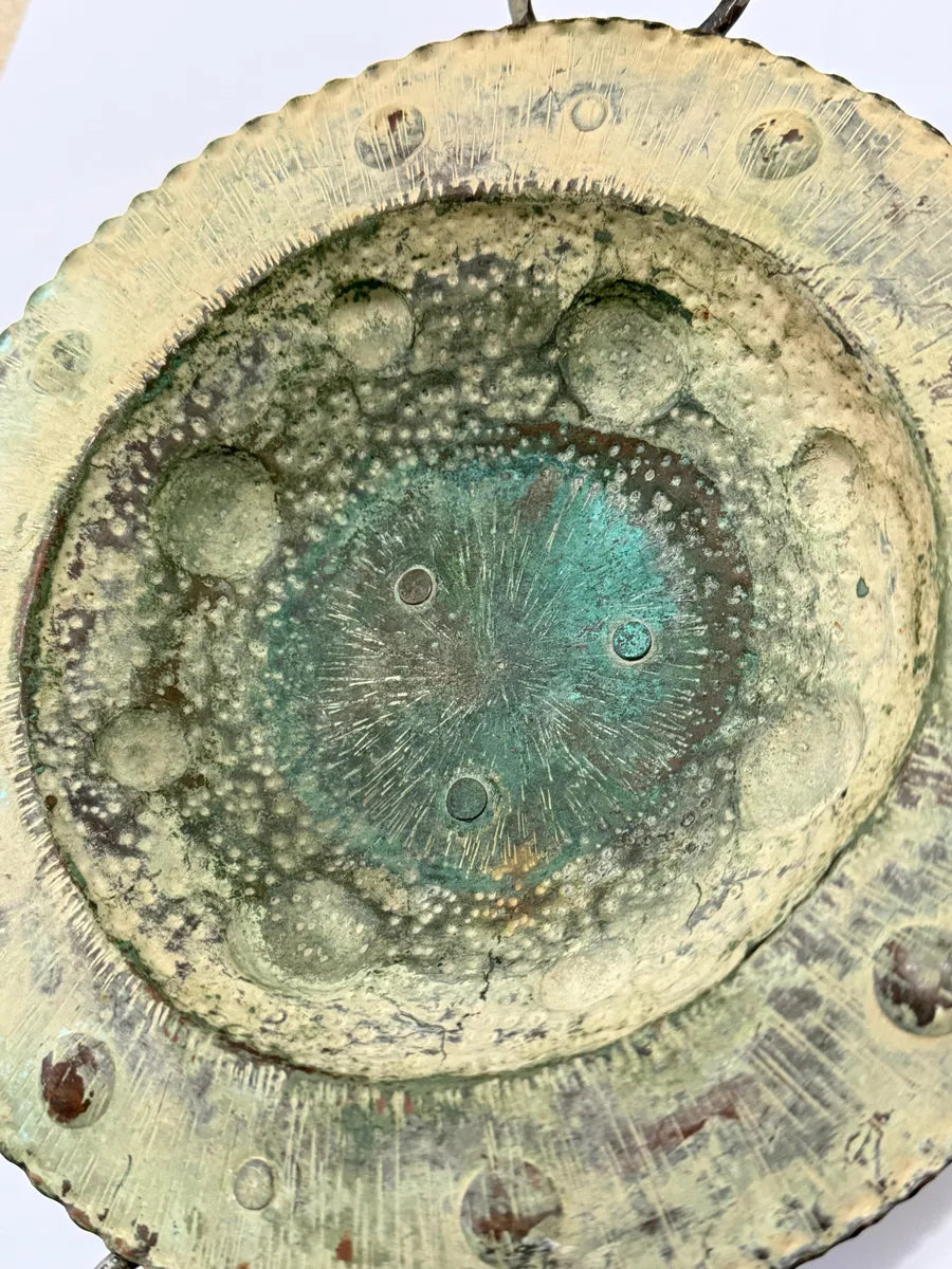 Centro De Mesa Antigo Em Cobre Martelado 23cm