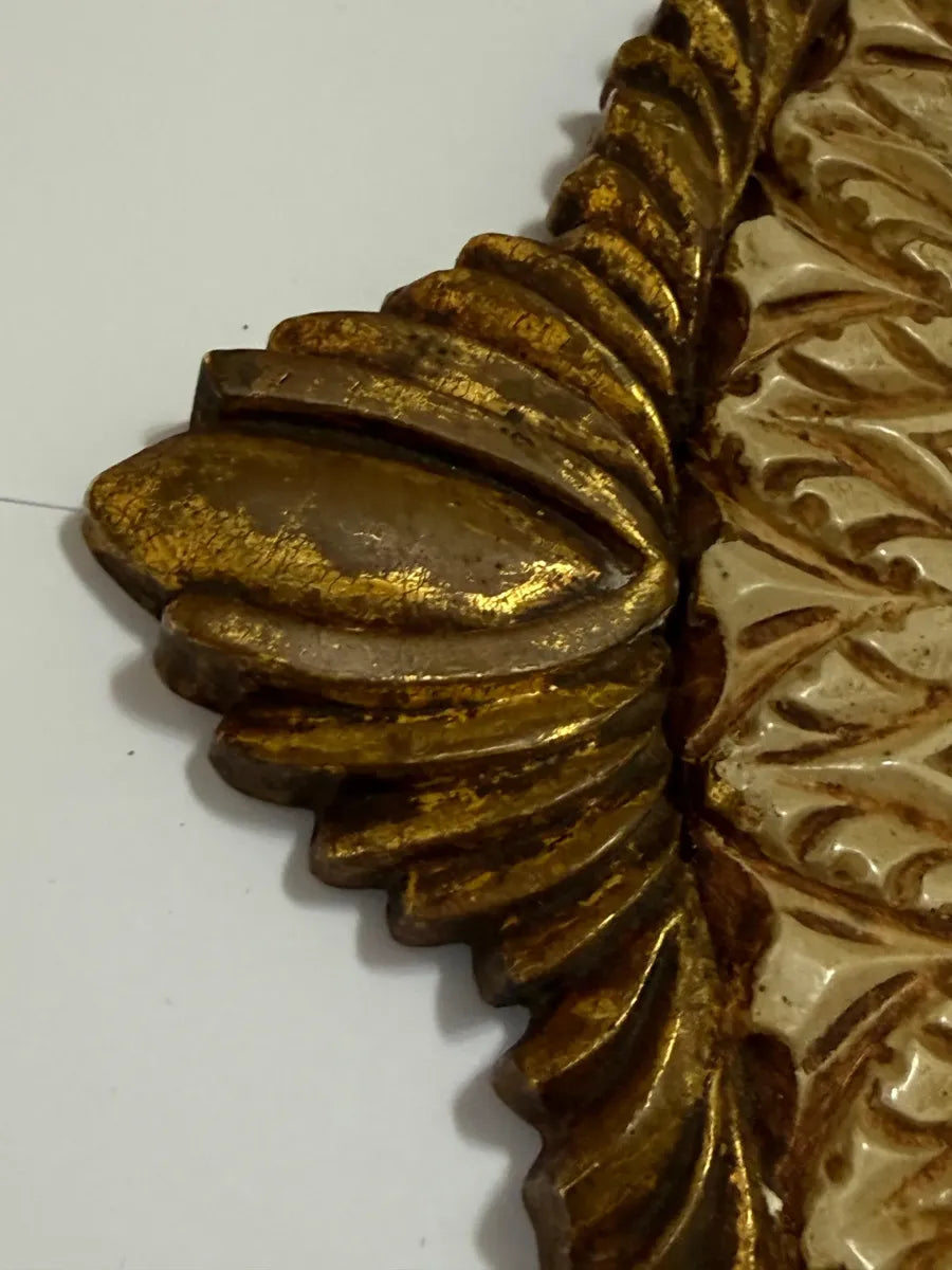 Espelho Antigo Rococó Madeira Entalhada Dourada Oval