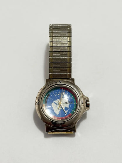 Relógio Antigo Mapa Mundial Flying Gear Japan Movt Prata