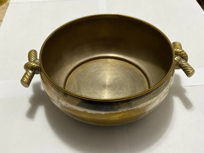 Antiga Tigela Em Metal Com Alças Ornamentais Corda
