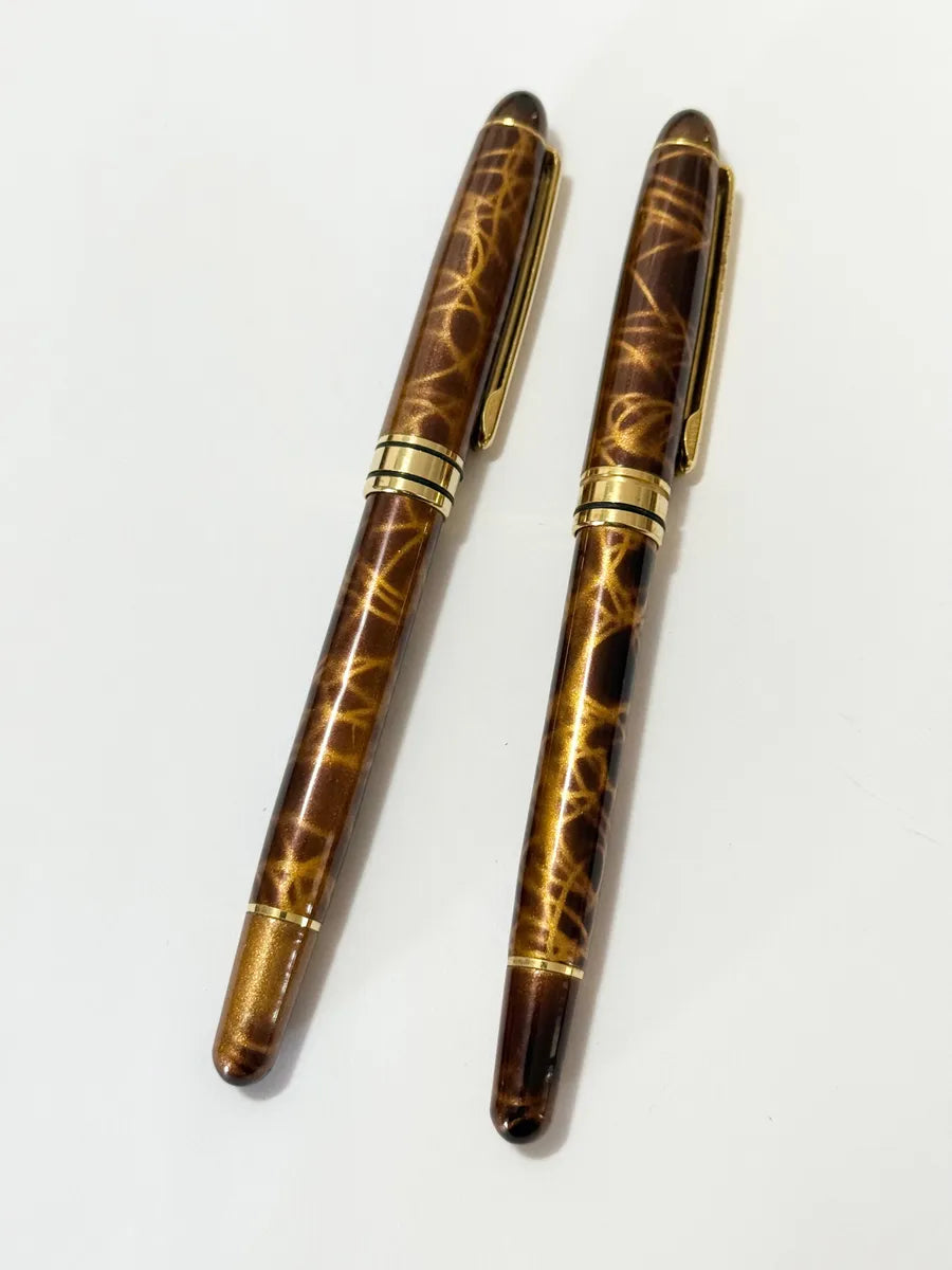 Conjunto Canetas Antigas Taiwan Marmorizadas Com Estojo Refil